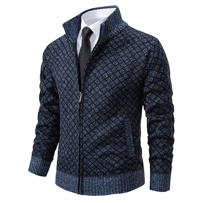 Eleganter Herren-Cardigan mit dezentem Muster und Reißverschluss.