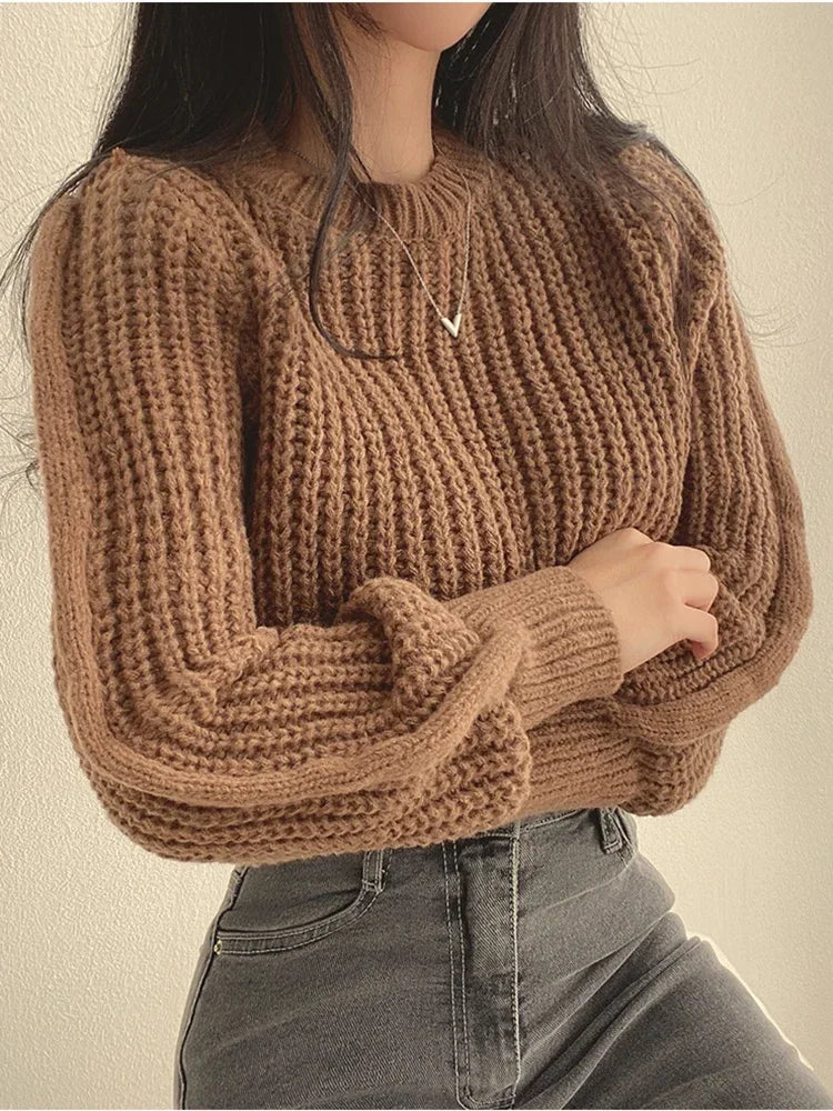 Selina | Damen Oversized Strickpullover mit Laternenärmeln | Schwarz