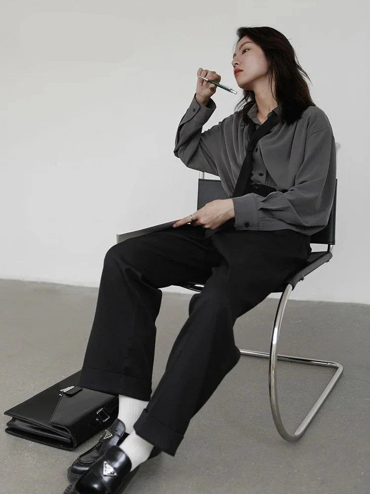 Berlin | Damen Oversized Minimalistisches Hemd | Grau