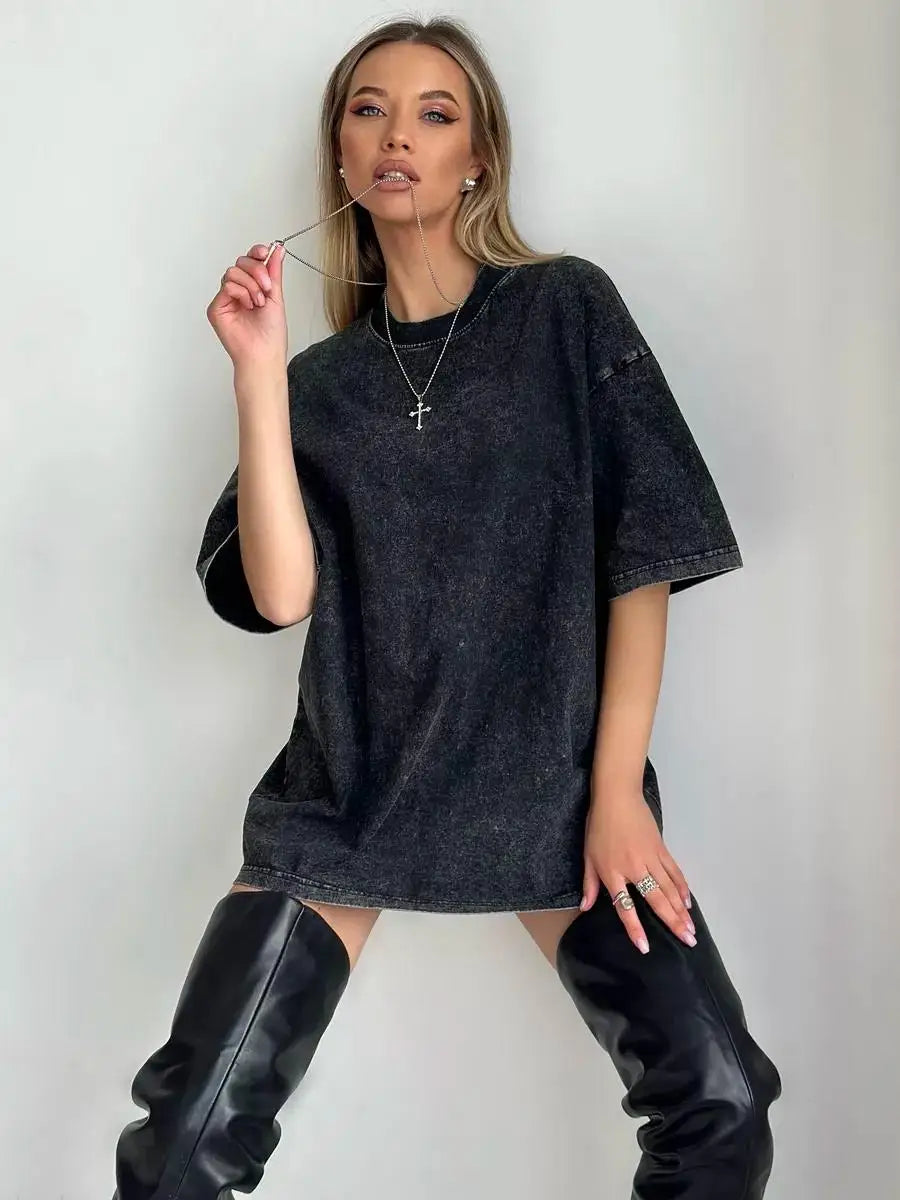 Raya | Damen Oversized Vintage T-Shirt | Dunkelgrün