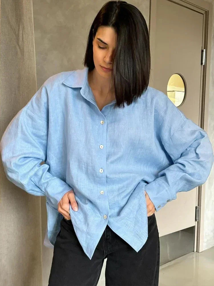 Liora | Damen Oversized Bluse mit langen Ärmeln | Königsblau