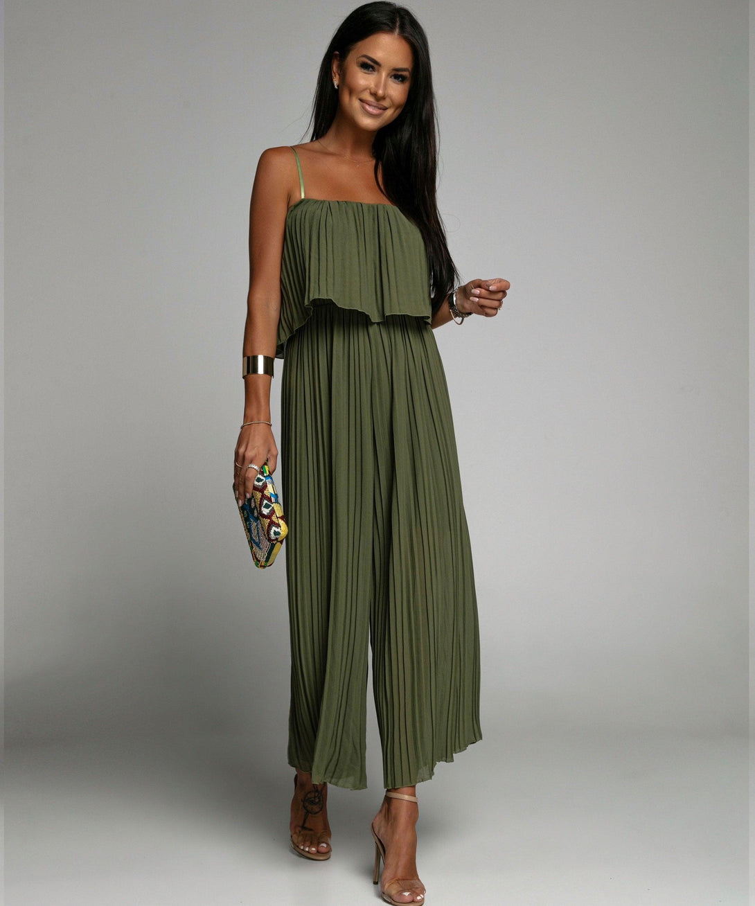 Eleganter Plissee Einteiler Khaki - Novifashion.de