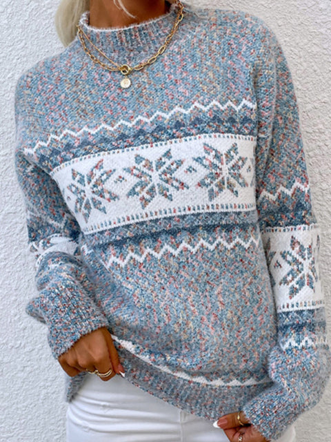 Rollkragenpullover Snowflake Knit Loose Sweater Winter Fashion