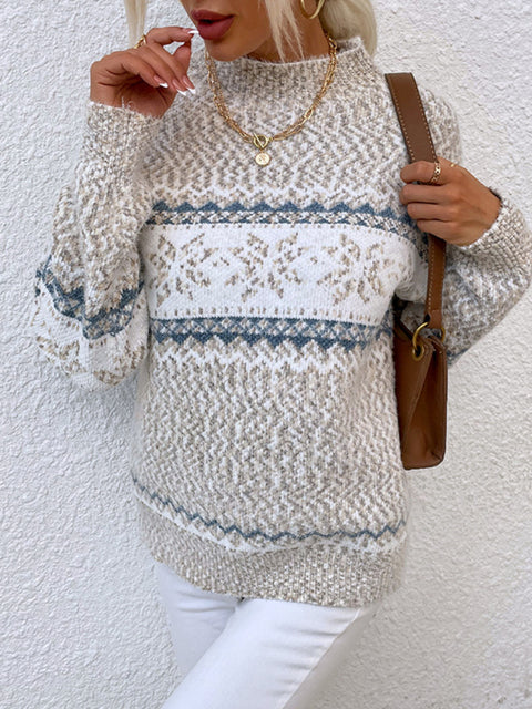 Rollkragenpullover Snowflake Knit Loose Sweater Winter Fashion