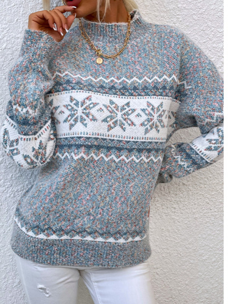 Rollkragenpullover Snowflake Knit Loose Sweater Winter Fashion